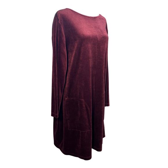 J Jill Pure Jill Tunic Shift Dress Merlot Wine Maroon Velour Velvet Plus 2X - Picture 1 of 7